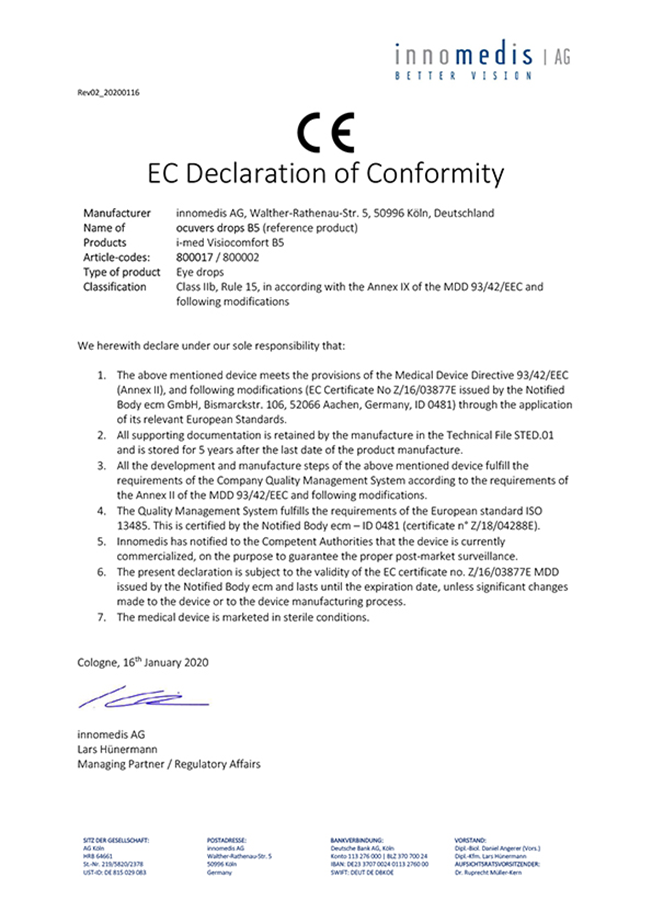 EC Declaration of Conformity ocuvers drops B5 DE